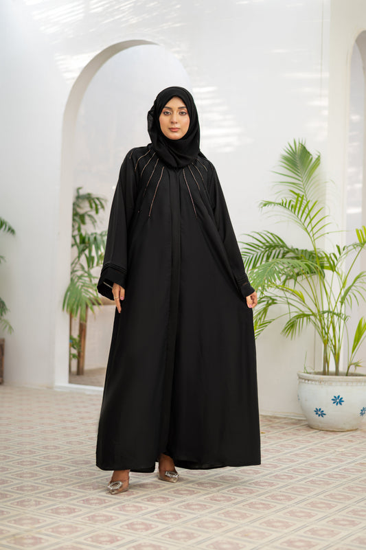 Black classic Cutwork Stone Abaya