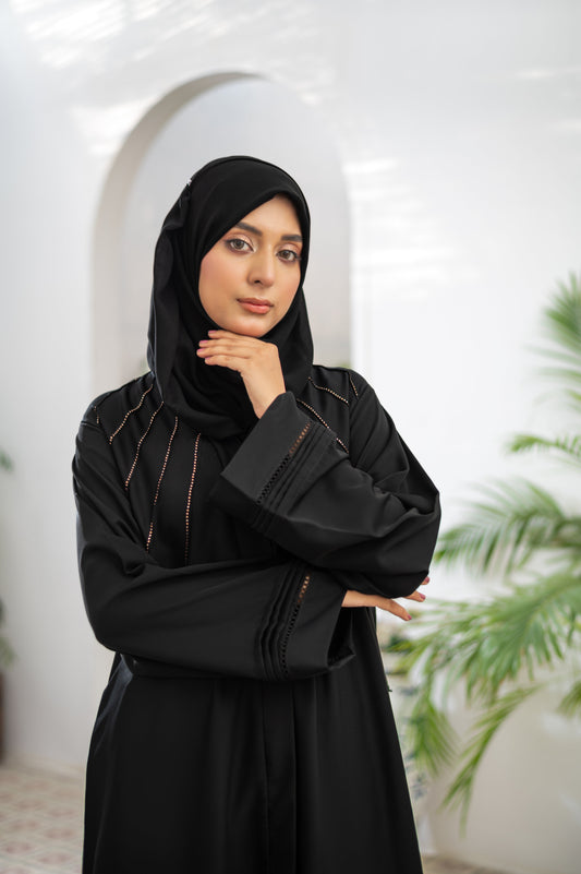 Black classic Cutwork Stone Abaya