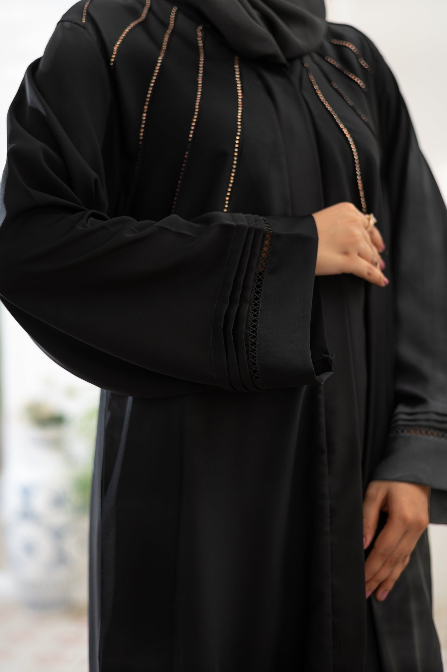 Black classic Cutwork Stone Abaya