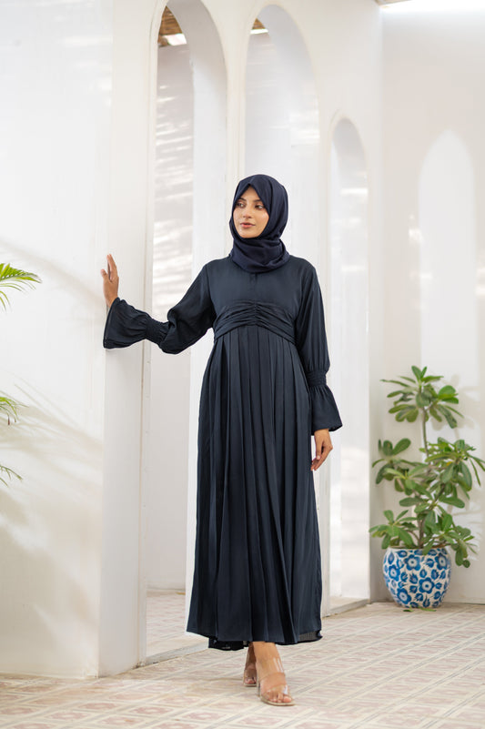 Blue Pleated Flare Abaya