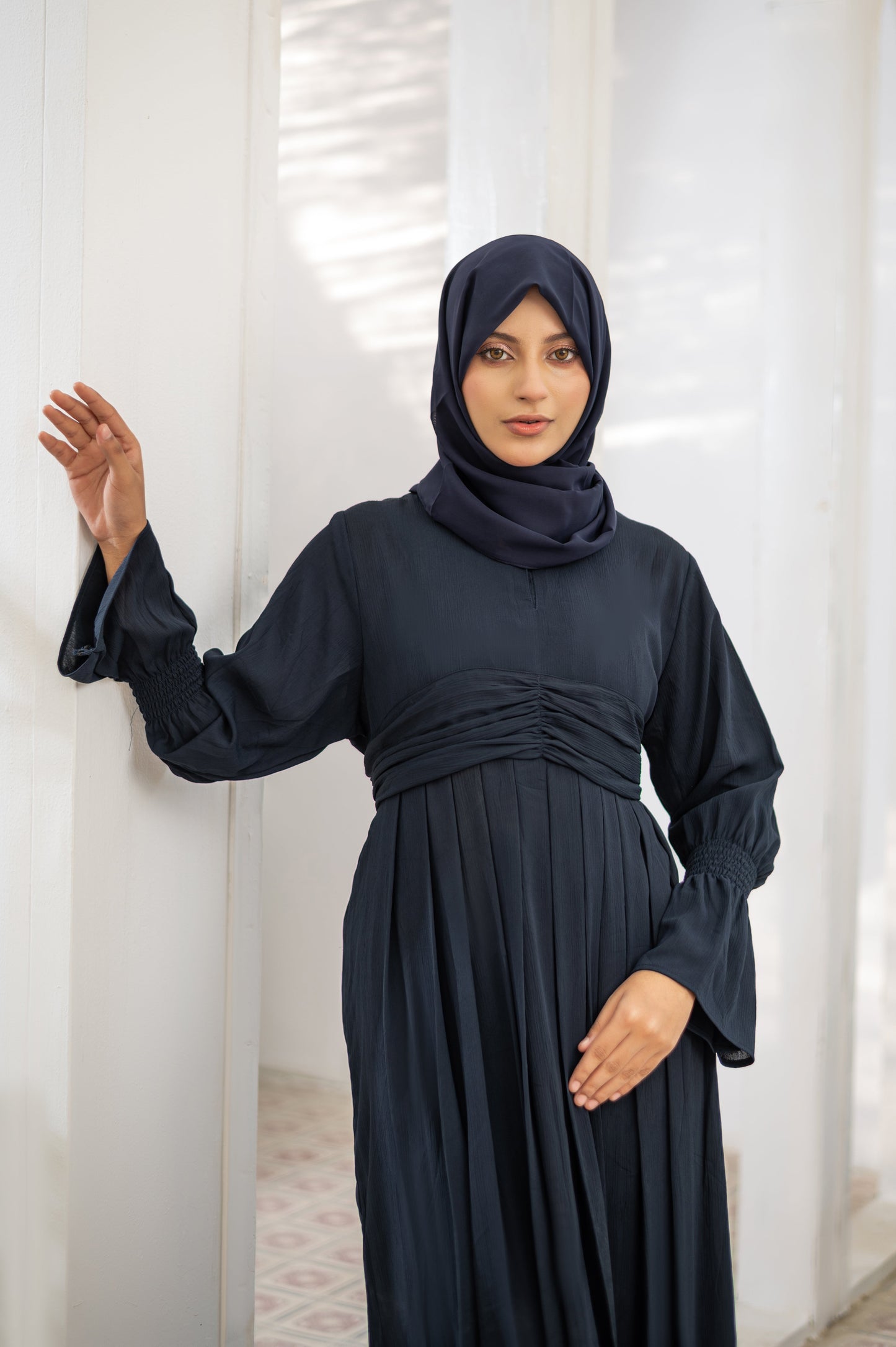 Blue Pleated Flare Abaya