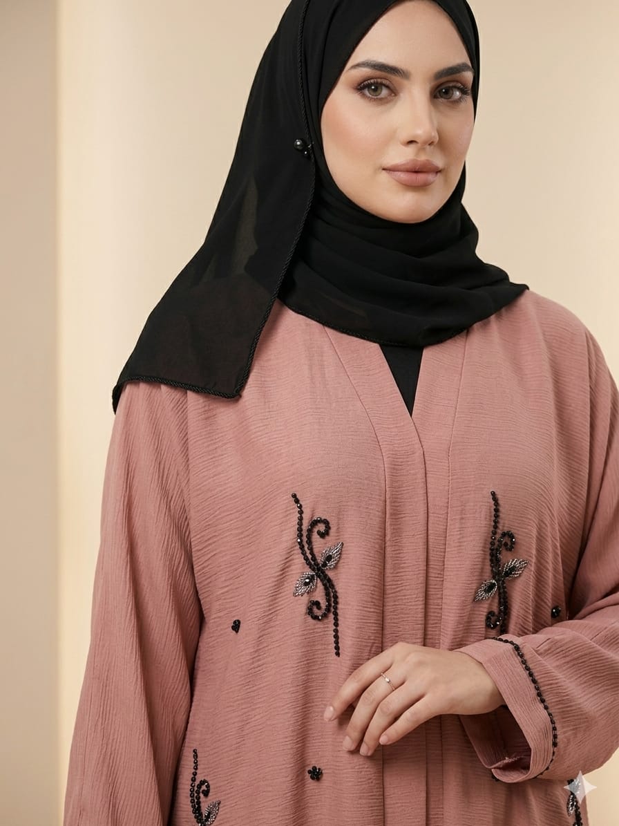 Crystal Rose Handwork Abaya