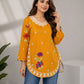 Mustard Floral Embroidered Short Kurti