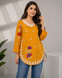 Mustard Floral Embroidered Short Kurti