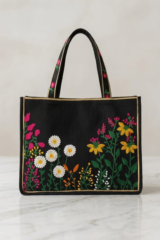 Mocha Garden Embroidered Bag
