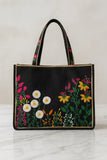 Black Floral Embroidered Tote Bag