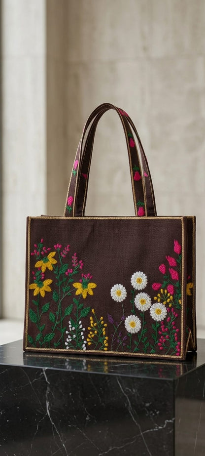 Olive Green Emberiodery Tote Bag