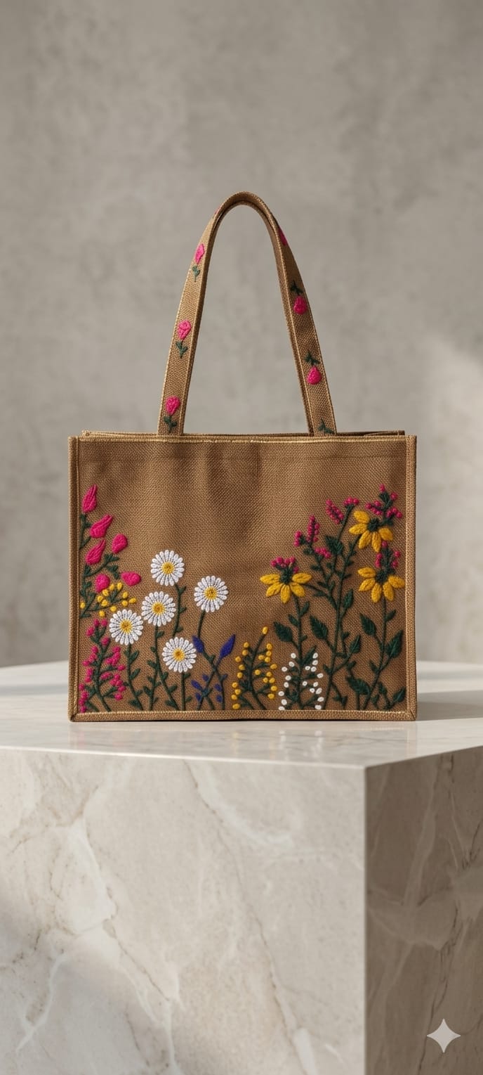 Noir Floral Embroidered Tote Bag