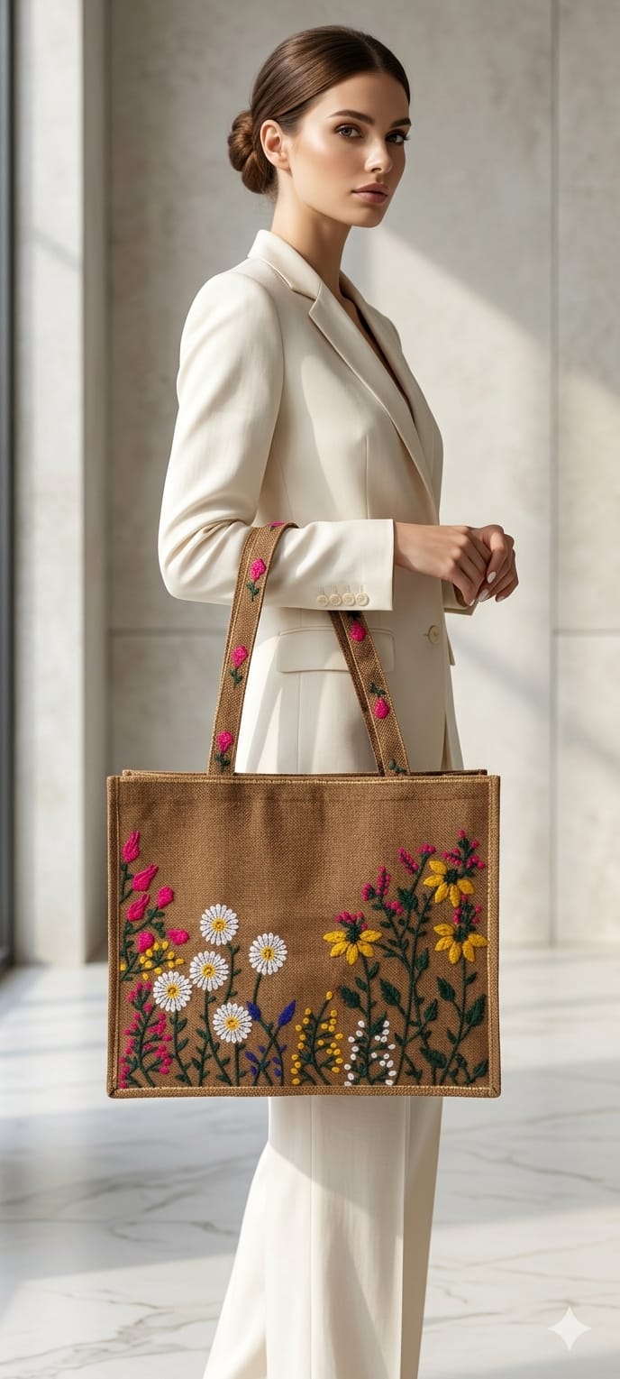 Noir Floral Embroidered Tote Bag