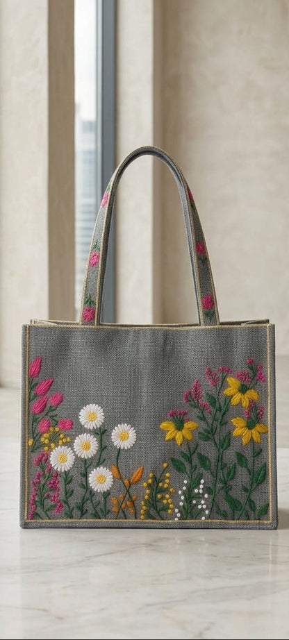 Silver Emberiodery Tote Bag