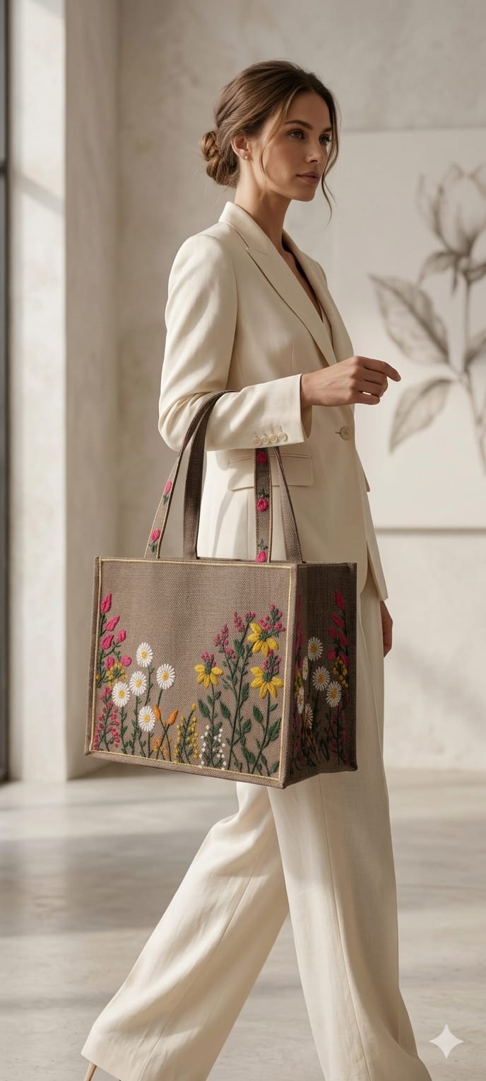 Mocha Garden Embroidered Bag