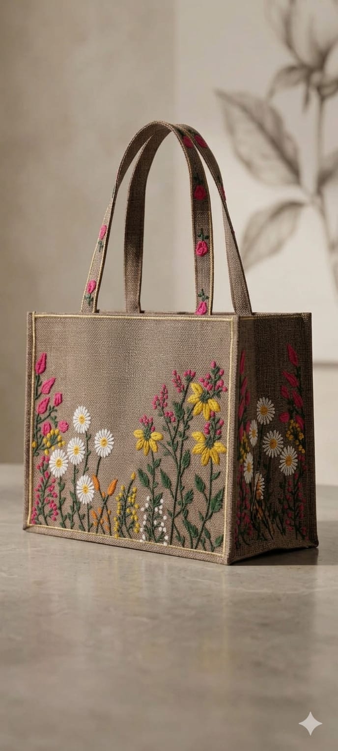 Mocha Garden Embroidered Bag
