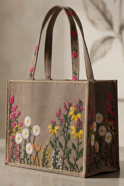 Mocha Garden Embroidered Bag