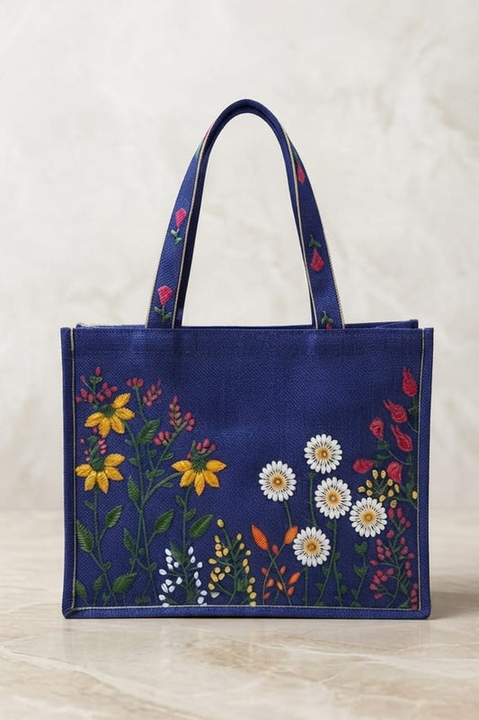 Royal Blue  Embroidered Tote Bag